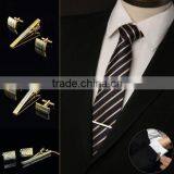New Men Metal Necktie Tie Bar Clasp Clip Cufflinks Sets Gold Simple Party Gift