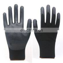 Free sample 13 gauge knitted black nylon pu dipped free working gloves for construction