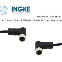 INGKE,M12D04MR-12DFR-SBA05,M12 Sensor Cables,4 PIN,Male / Female, D Coded, Right Angle