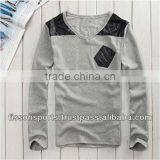 Mens Leather Sleeve T-shirts With Pocket thumbnail-1