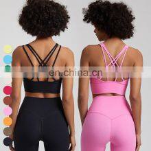 Custom Logo Wholesale Breathable Sexy Ladies Tops Running Workout Wear Gym Fitness Yoga Bra Women Cross Back Sports Bra thumbnail-3