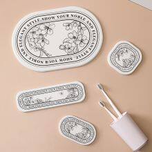 Highly Absorbent Quick Drying Floral Printing Diatomite Stone Bath Mat Set thumbnail-3