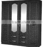 wardrobe 4 doors black silver color with middle double mirror pvc wardrobe