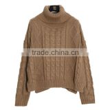 Turtleneck knitting wear beometric and twist jacquard casual ladies sweater pullover
