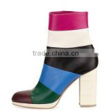 Brand Wholesale Women Boots from China! Copy Leather Pretty Collaged Colorful Teenage Heels Boots
