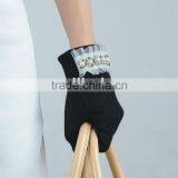 Black Color Lady Wool Gloves With Pearls and Lace on Cuff thumbnail-1