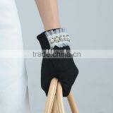 black color lady wool gloves with pearls and lace on cuff