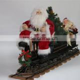 XM-A6021 42 inch lighted santa sitting on three trunks train with elf and tree for christmas decoration