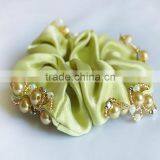 Yellow Velvet Bun Scrunchy Rhinestone Hair Ponytail Holder Hair Accessories thumbnail-2
