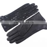 Classic black touch screen grid leather gloves -- men