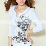 Long-sleeved Show Thin Funnel Collar T-shirt of Women v Neck t Shirt