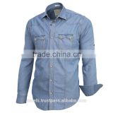 high quality Pure cotton denim long sleeve double pocket regular fit men's shirts