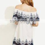 Dresses Latest Women Girl Design Fashion Photos White Embroidered Ruffle Off The Shoulder Dress thumbnail-5