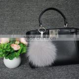 Lovely fox fur mix color pom pom keychains women /handbag pendant key chains/