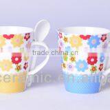 Wholesales 11oz new bone china coffee mug with spoon