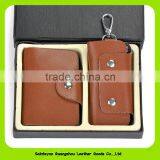 16012 Custom Promotional Gift Set Luxury Real Leather Card Holder Key Chain Pouch