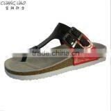 2016 Women Cork Slipper New Design Red and Black PU With Hasps Cheap Simple Fashion Cork Slipper