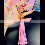 Crystal Rose Flower Leather Tessel Key Chain For Car Key Ring Car Ornaments Charms Women's Handbag Jewelry thumbnail-2