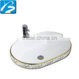 Artistic Flower Painted Stylish Hand Wash Oval Shaped Wash Basin thumbnail-1
