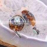 Charm Resin With Evil Eye Shell Stud Earrings, Crystal Zircon Turquoise Stud Gem Earrings thumbnail-5
