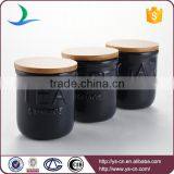 Ceramic Black 3pcs Unique Canister Sets With Wooden Lid thumbnail-1