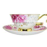 Hot Product 200ml Bone China European Style Flower Pattern Coffee Cup With Saucer Set for Promotion Gift