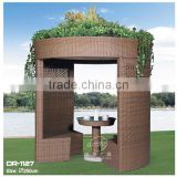 Outdoor supplier dia 2.7m cyclider design rattan gazebo/luxury wicker garden leisure tent with table and chairs