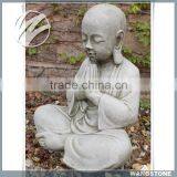 Modern Little Monk With Hand Carved Stone Sculpture by Priestling Buddha Head Statue thumbnail-2