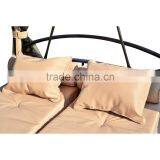 Outdoor 3 Person Patio Tan Daybed Canopy Gazebo Swing With Mesh Walls thumbnail-3