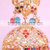 JADAU GOLD PLATED Dangler MULTICOLOR JHUMKA TEMPLE EARRINGS Real Look thumbnail-2