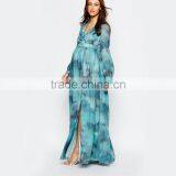 Maternity Printed Maxi Long Sleeve Maternity Dress for Muslim With Wrap Front thumbnail-1
