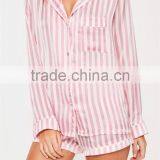 MGOO Custom Pink Stripe Satin Pyjamas High Waist Women Sleepwearing Satin All Over Print Nightwear thumbnail-4