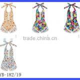 Wholesale Yiwu Cheap Kids Clothes Flower Printed Halter Sleeveless Lace Froal Baby Girl Vintage Romper Leotard Bodysuit thumbnail-1