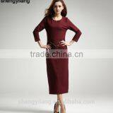 Back Split Simple 3/4 Sleeve Long Dress With Belt thumbnail-2
