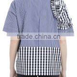 Women's 100% Cotton Blue Striped Loose Fit t Shirt With Zipper Back thumbnail-3