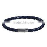 Simple Design Braided Cord Silver Tone Deep Blue Leather & Copper Bracelets thumbnail-1