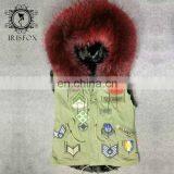 USA Super Big Fur Collar, Fashion Green Waistcoat Women Real Fur Vest for Men thumbnail-4