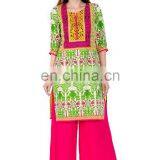 Designed in Floral & Triple Print on Yoke 100% Cotton Knee Length Lady Kurti thumbnail-1