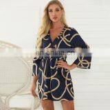 2020 European and American Spring and Summer New Large Size Women's Hot Sale V-neck Loose Lace Printed Dress Beach Skirt thumbnail-3