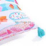 Colourful Lively Spun Polyester Green Plants Pattern Printed Sofa Cushion Covers With Tassels thumbnail-4