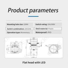 Ip65 Plastic Flat Round Head 660v 1no1nc 22mm Illuminated Push Button Momentary With LED thumbnail-3