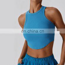 Ribbed Sleeveless Crop Gym Tank Quick Dry Tops Factory Sales U Hem Racerback Sports Bras 96rayon 4spandex thumbnail-4