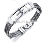Wholesale Titanium steel man Bangles Three rows between steel wire armoured gold bracelet with cross