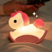 Cute Trojan Horse Silicone LED Night Light USB Rechargeable Cartoon Animal Bedroom Lamp Silicone Night Projection Gift Kids thumbnail-1
