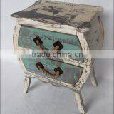 French Country Style Wooden White 2 Drawers Bedside Table