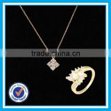 Real zircon necklace set plated gold engagement ring set