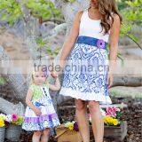 White and Blue Floral Summer Dress Cotton Sleeveless With Flutter Daily Wearing Outfits thumbnail-3