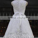 Newest Style Sleeveless Appliqued Sash Patterns Of Lace Tea Length Wedding Dresses thumbnail-3