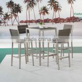 anodized brushed aluminum bar table and chair, height bistro table and chair