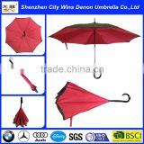 High quality ISO9001 BSCI certificates owned two tiers reverse anti-water upside side down inverted umbrella with curved handle